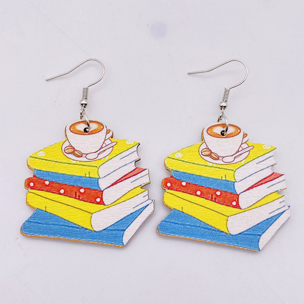 Venta al por mayor pendientes de madera de la ardilla del libro del lápiz del día del maestro